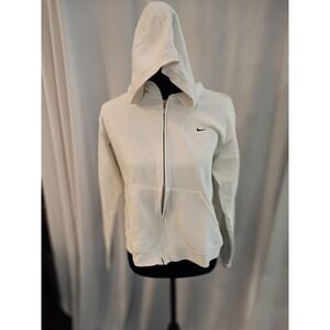 Nike White Full Zip Hoodie Embroidered Swoosh Logo Sweatshirt Girls Large 12-14